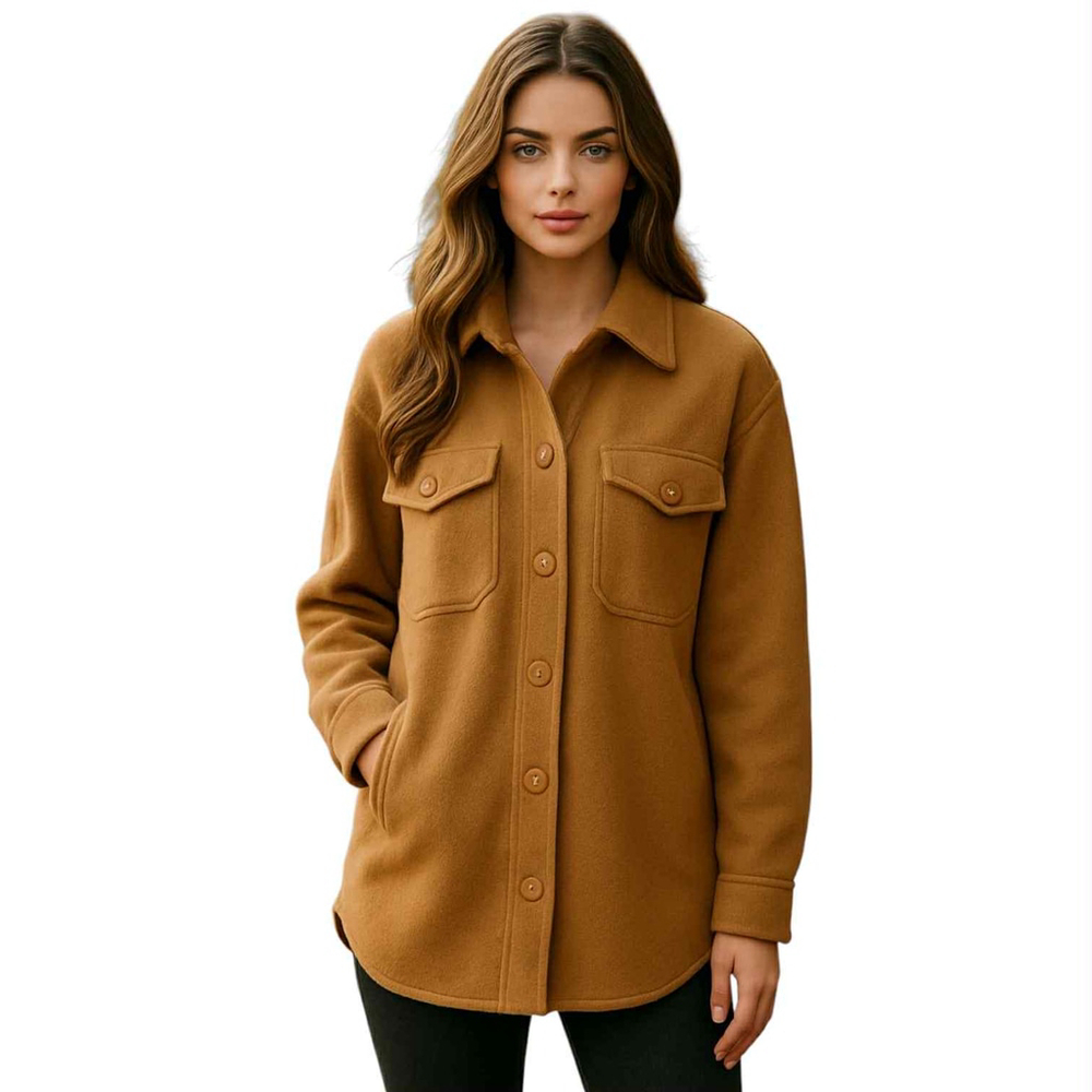Rachel Zoe Shacket Shirt Jacket WomensM Tan Camp Outdoor Cozy Utility Fleece NWT
